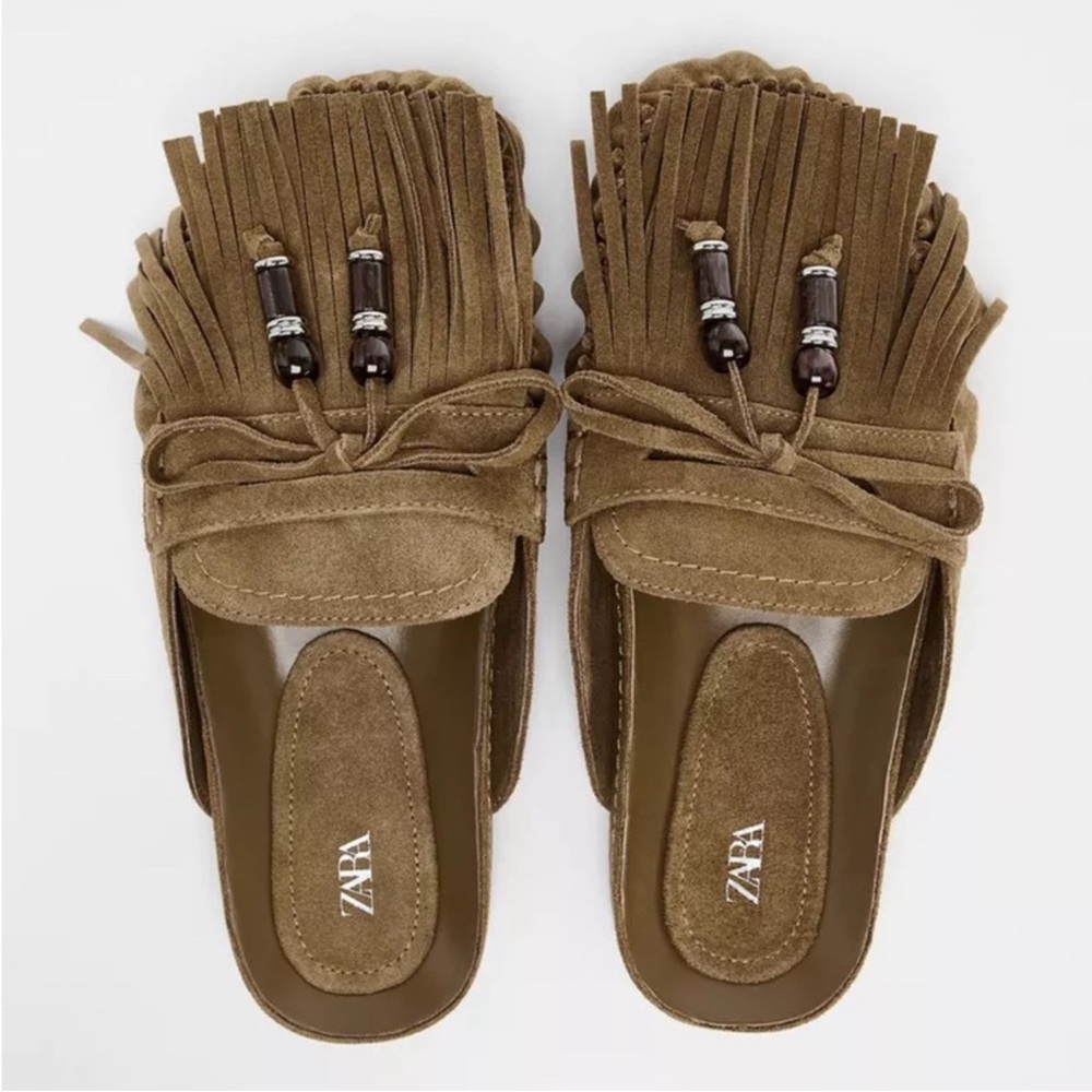 ZARA FRINGE SPLIT LEATHER CLOGS